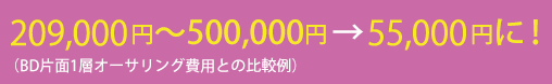 209,000円～500,000円→55,000円に！（BD片面1層オーサリング費用との比較例）